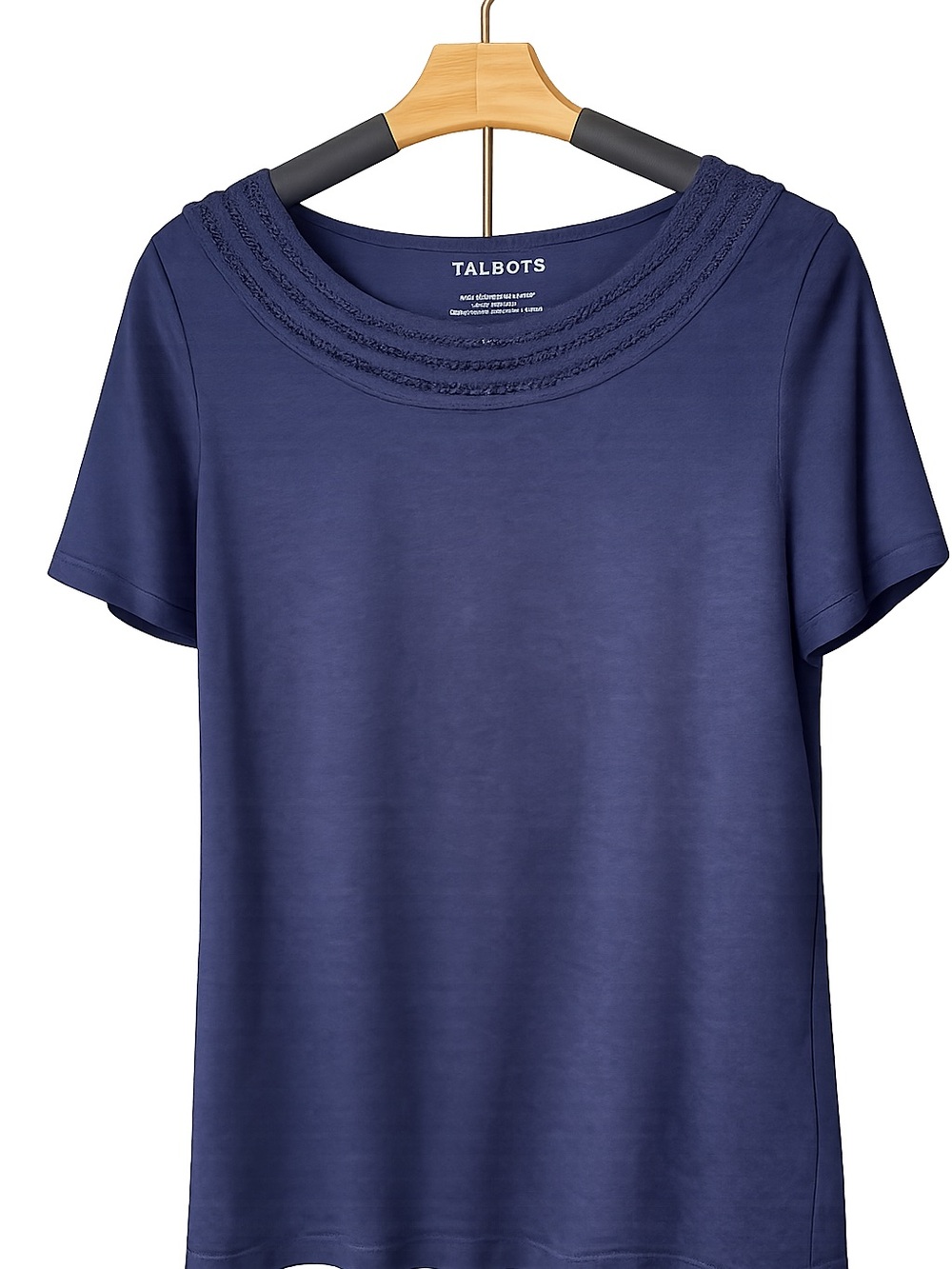 Talbots Navy Short-Sleeve Braided-Neck Crew Tee